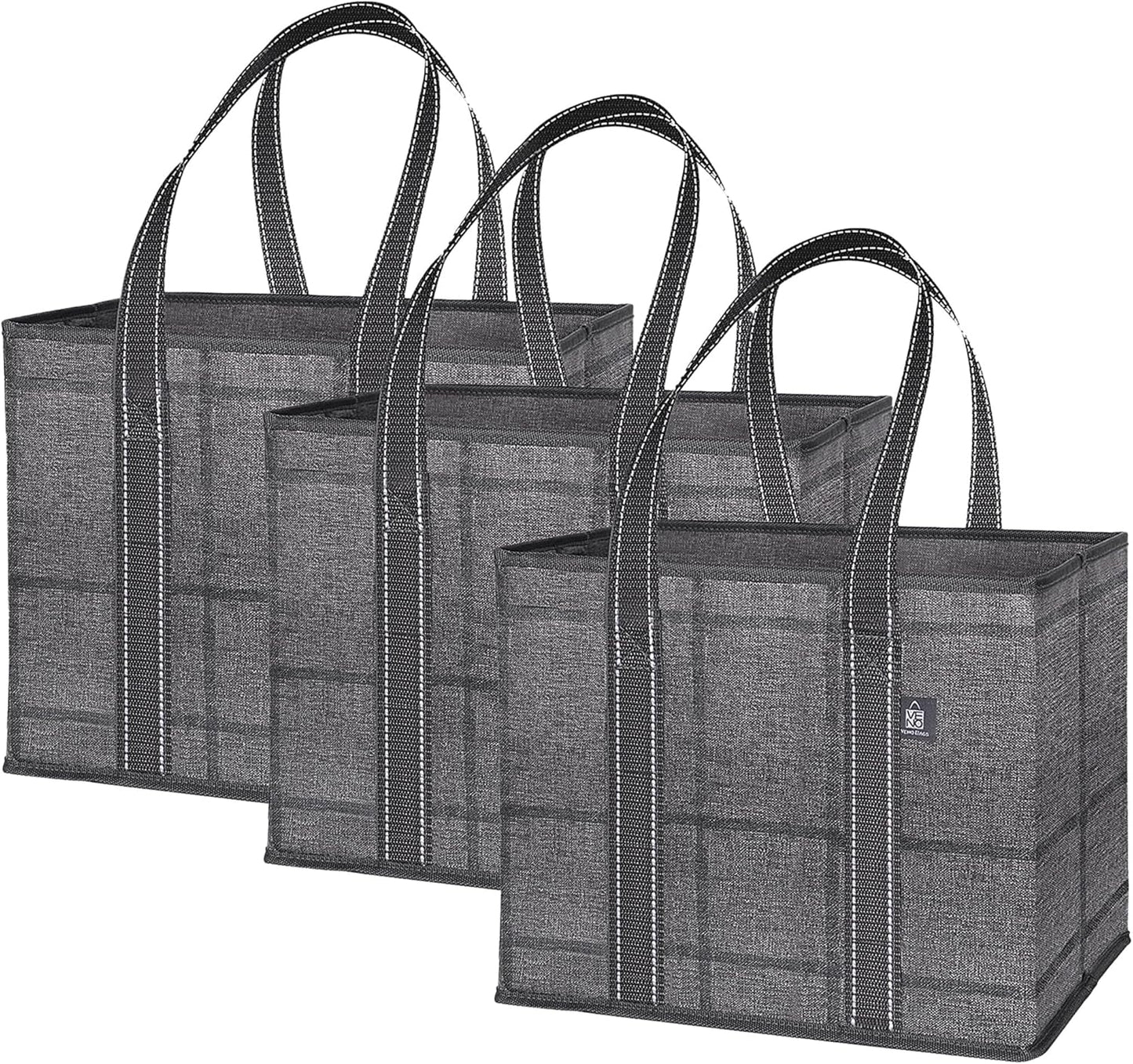 VENO Reusable Grocery Bags - Heavy-Duty Utility Tote with Handles, Water Resistant | 3 Pack, 6 Gallon