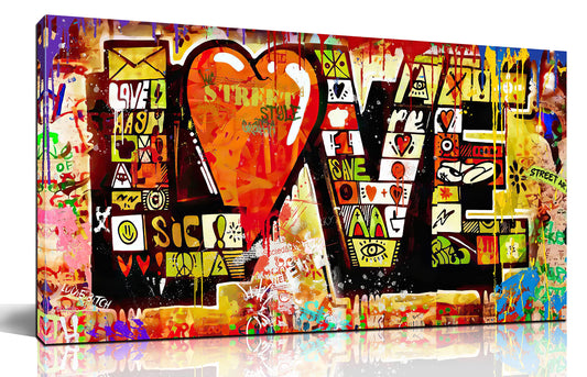 ZHAOSHOP Graffiti Canvas Wall-Art for Bedroom - Banksy Wall Art Bedroom Decor for Women - Love Wall Decor Ready to Hang Size 40"x 20"