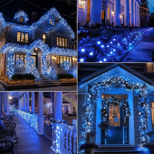 Brightown Battery Operated Christmas Lights 2 Pack 18 Feet 50 LED Clear Mini String Lights with 8 Modes Waterproof Tree Lights for Xmas Outdoor Indoor Holiday Party Garden Decor, Blue & White