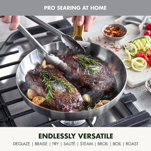 GreenPan Stainless Steel Tri-Ply Reserve 8” Frying Pan | Induction & Oven Safe, Dishwasher Safe, Gold Handle