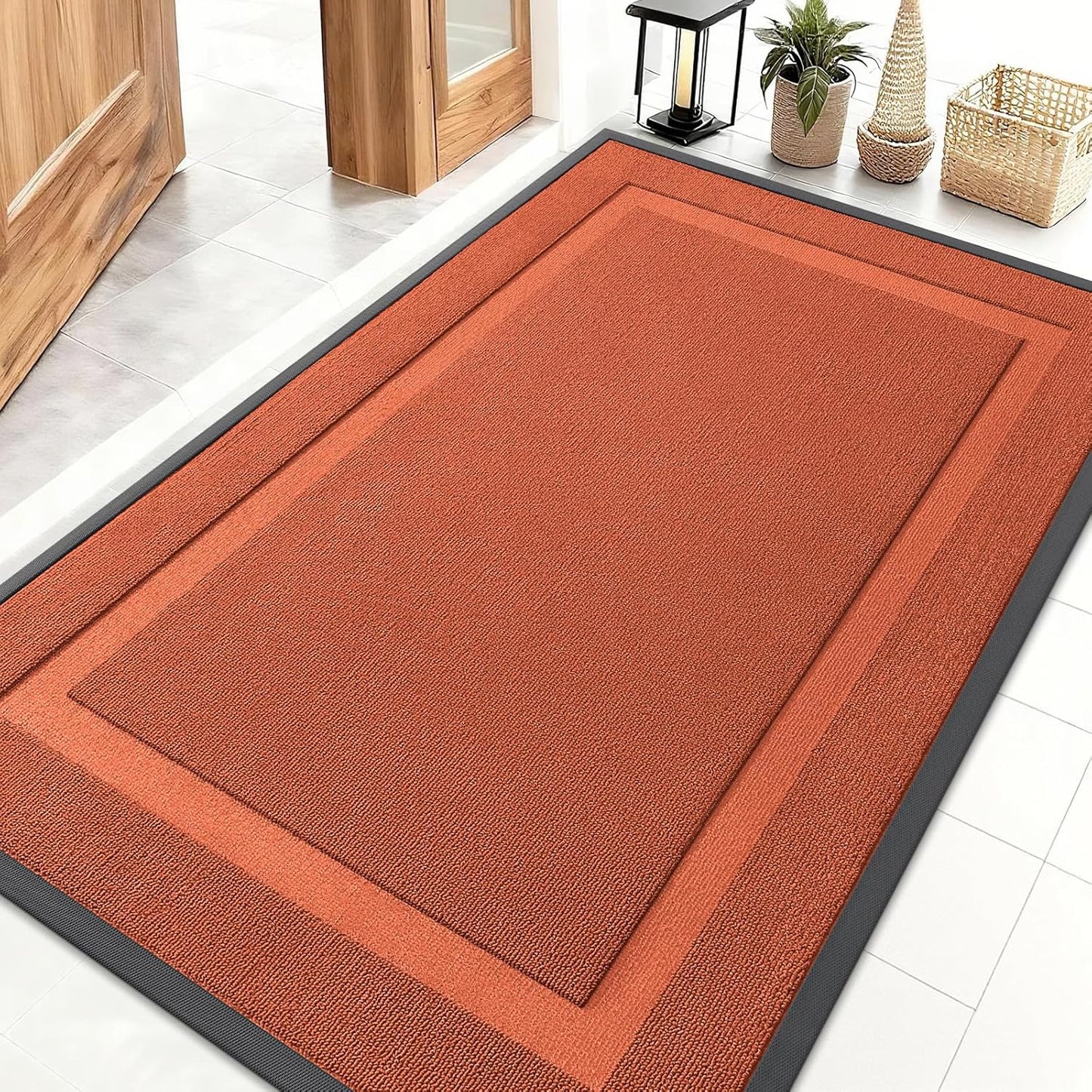 OLANLY Waterproof Front Door Mat - All-Season Natural Rubber Doormat | Easy Clean 47x32 in Vermillion Red