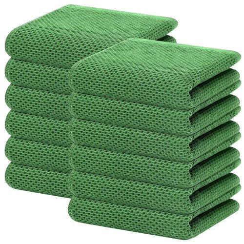 Homaxy 100% Cotton Waffle Weave Kitchen Dish Towels, Ultra Soft Absorbent Quick Drying Cleaning Towel, 13 x 28 Inches, 12-Pack, Grass Green