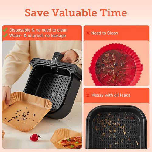COSORI Air Fryer Liners - 100 PCS Non-Stick Disposable Paper Liners | 7.9" Unbleached Food Grade, Heat Resistant Up to 465°F