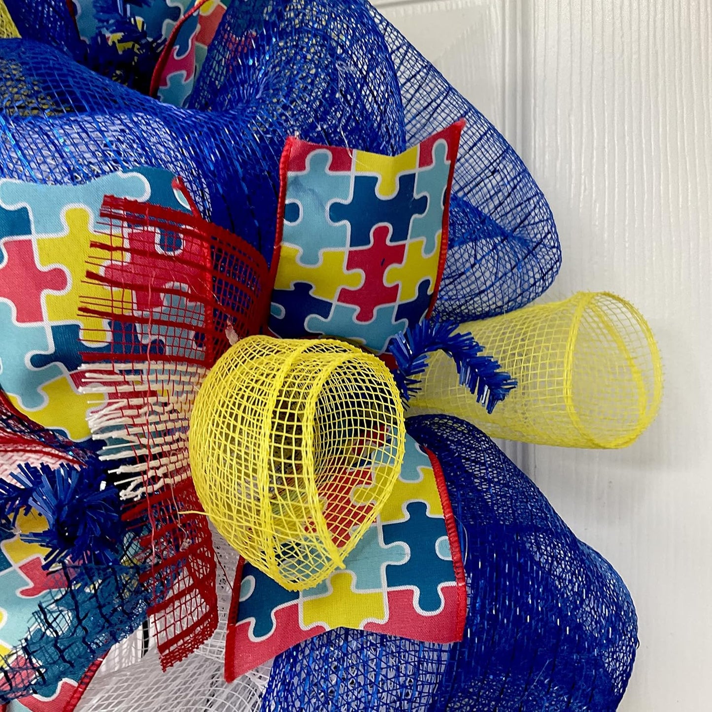 Autism Awareness Elephant Wreath - Handmade Deco Mesh | Available in 24-Inch & 28-Inch Sizes