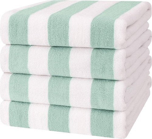 Cotton Paradise Cabana Stripe Beach Towels - Extra Large 30x60 Inches, Soft & Quick-Dry, Mint (4 Pack)