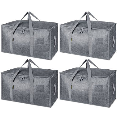 BALEINE 4-Pack Oversized Moving Bags with Reinforced Handles, Heavy-Duty Storage Tote for Clothes, Moving Supplies (Winter Grey, 4-Pack)