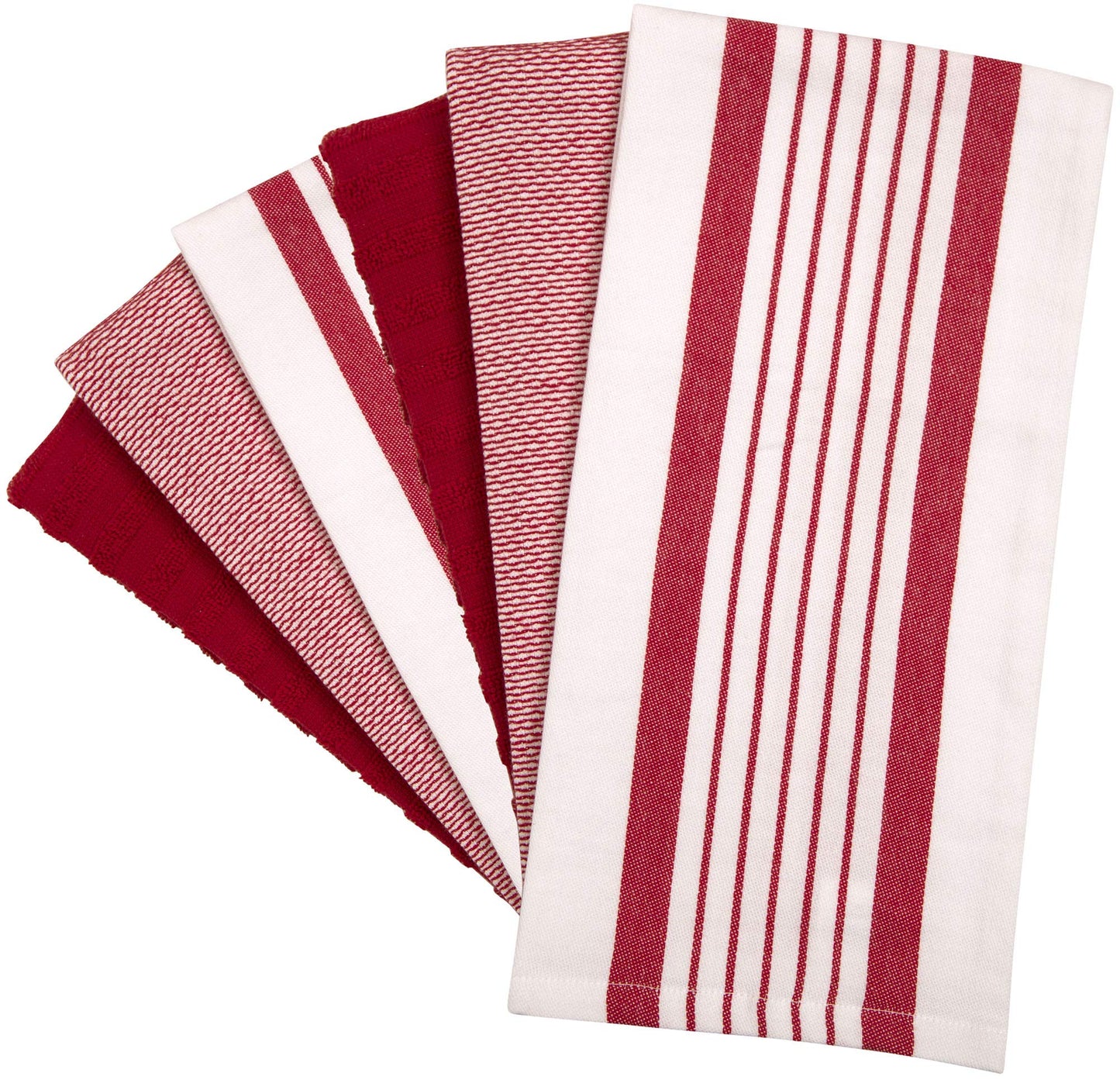 Premium Kitchen Towels (20”x 28”, 6 Pack) | Large Cotton Dish Towels | Flat & Terry Highly Absorbent Kitchen Linen Set with Hanging Loop | Red Striped
