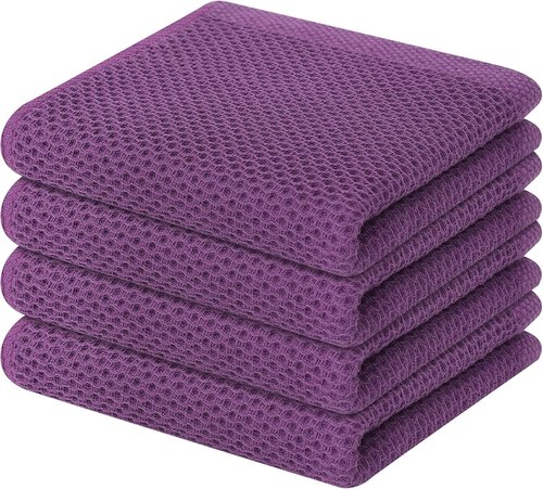 Homaxy Kitchen Dish Towels - Ultra Soft 100% Cotton Waffle Weave, Quick Drying, 13 x 28 Inches, 4-Pack, Purple