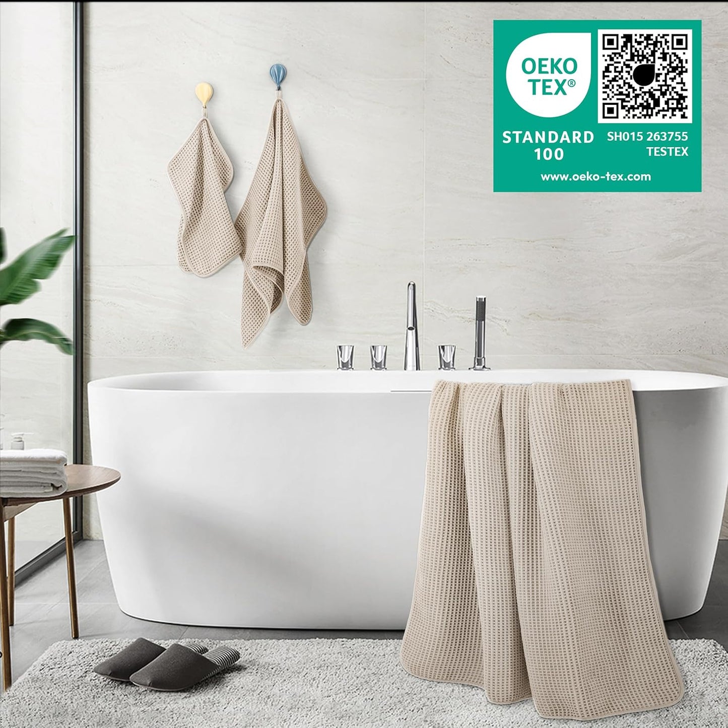 POLYTE Microfiber Bath Towel Set - Quick Dry, Lint-Free, Oversized, 6 Pieces | Waffle Weave Design
