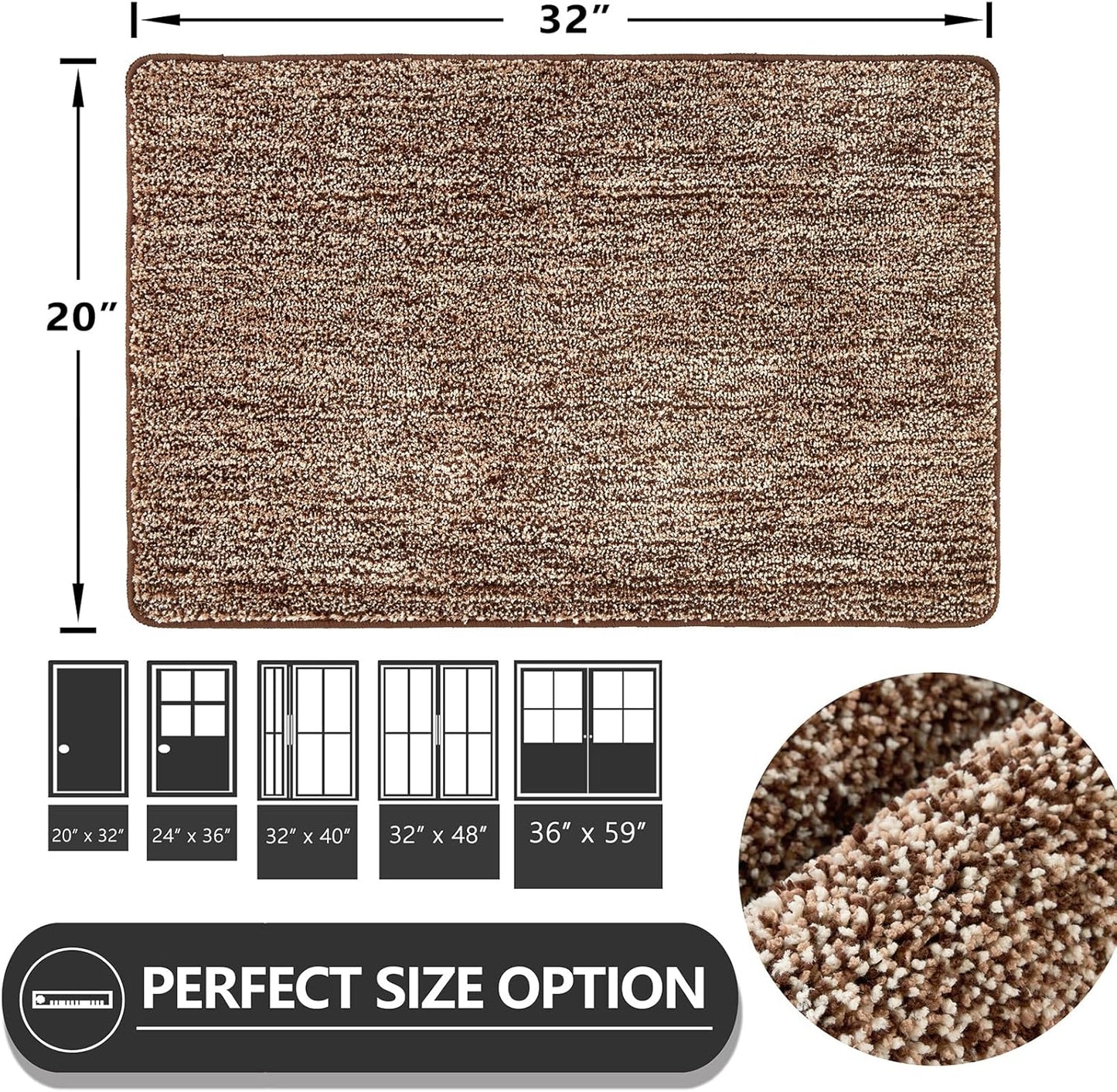 REFETONE Indoor Doormat - Absorbent Non-Slip Rubber Backing | Washable 20"x32" Coffee/Brown Rug