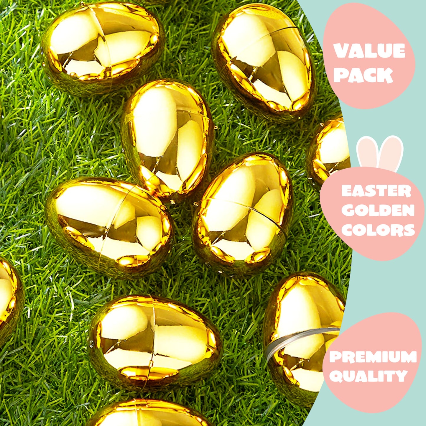 JOYIN 6Pcs Gold Easter Eggs, 2.3" Metallic Plastic Empty Eggs Fillable for Easter Hunt Supplies, Basket Stuffers, Toys Filling Treats, Party Favor