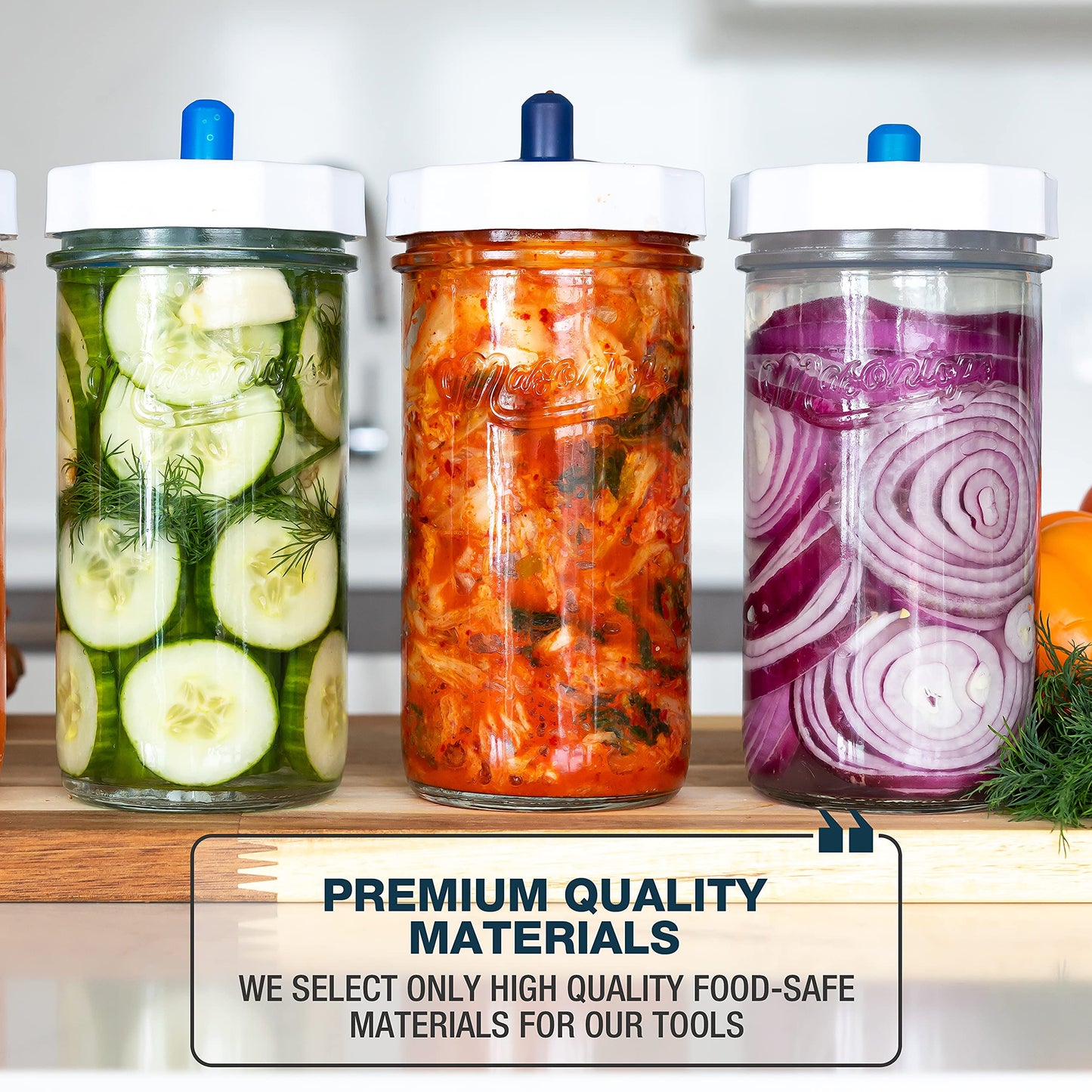 Masontops Fermentation Jar Starter Set, Easy Vegetable Fermentation Kit, Includes Mason Jar, Pickle Kit with Fermentation Lids & Fermentation Weight
