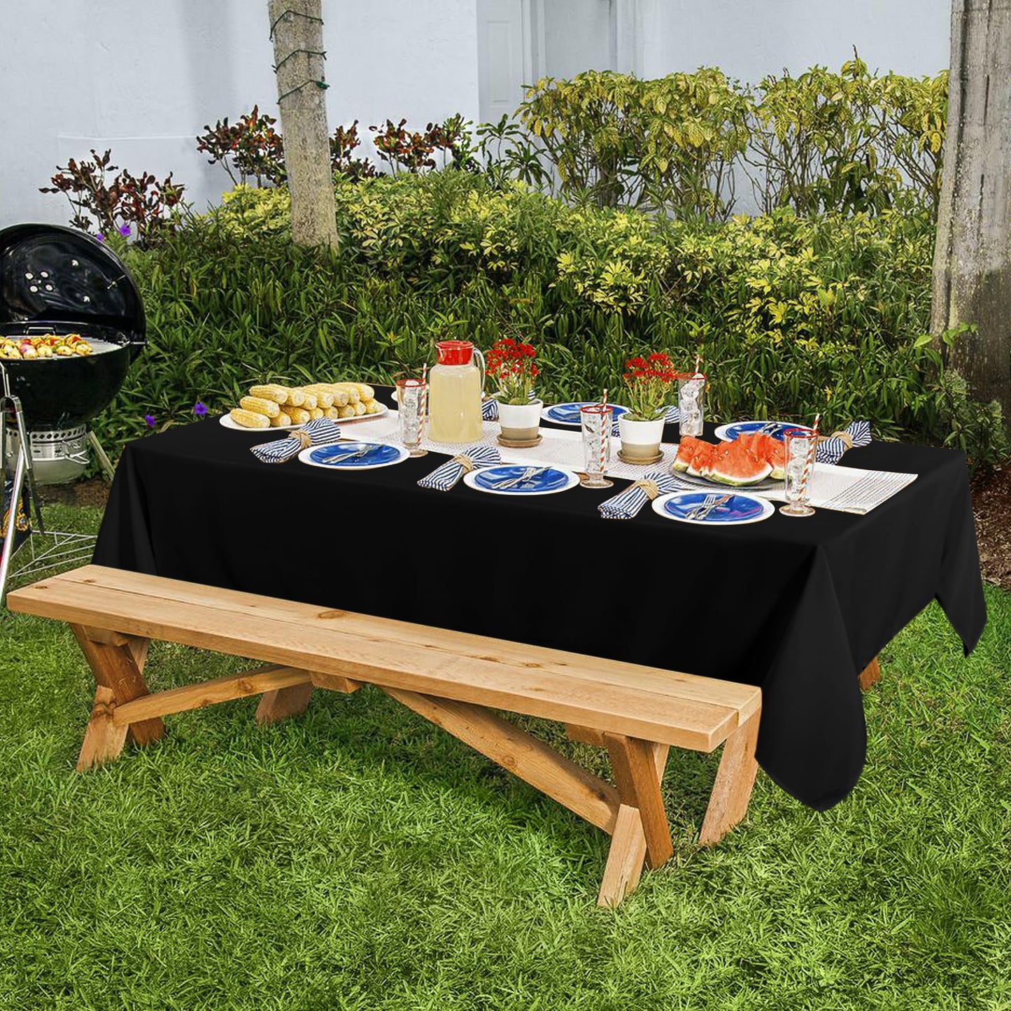 sancua 10 Pack Black Tablecloth 60 x 84 Inch, Rectangle Table Cloth for 4ft Tables - Stain and Wrinkle Resistant Washable Polyester Table Cover for Dining Wedding Banquet Party Buffet Restaurant