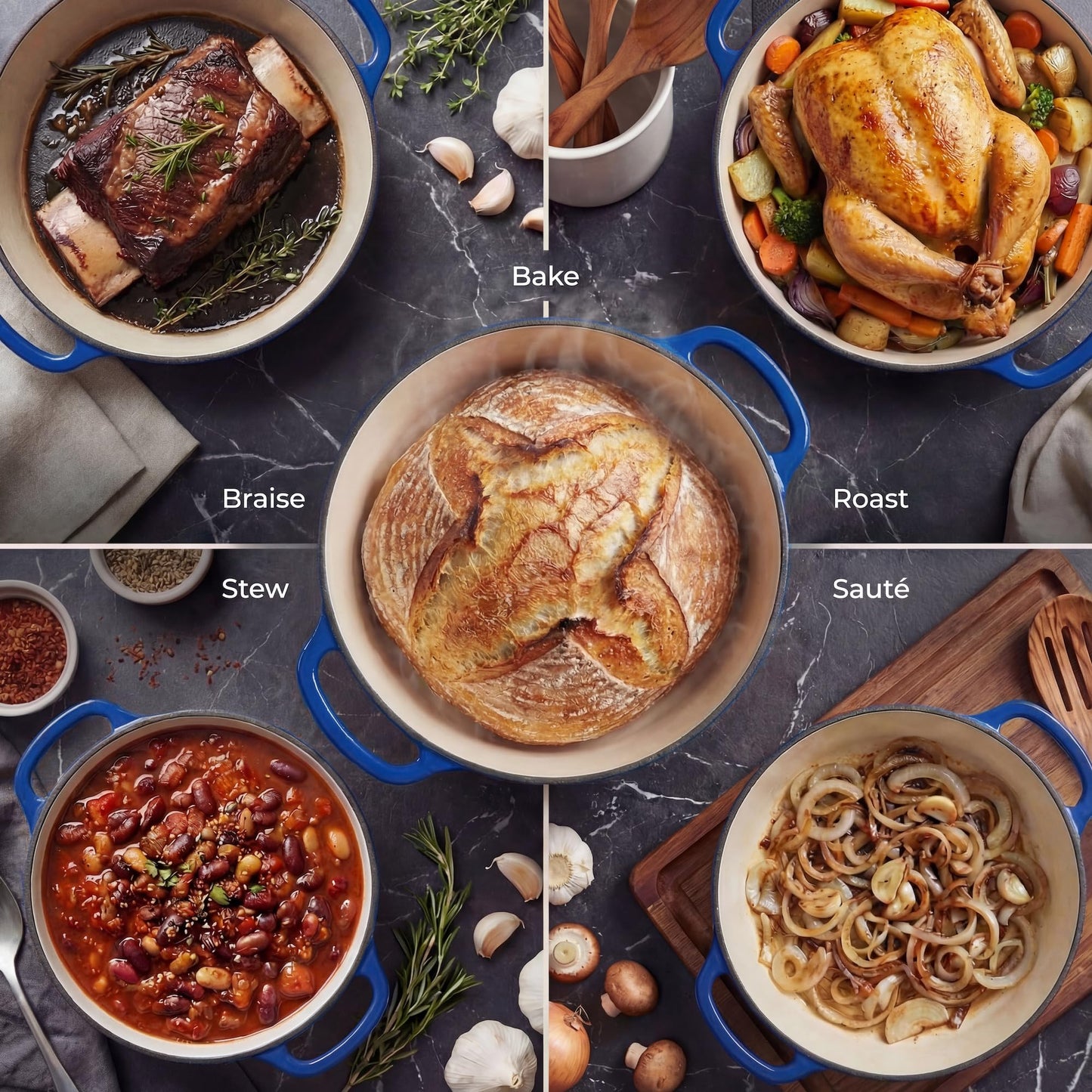 Zulay Kitchen 6 Quart Enameled Cast Iron Dutch Oven Pot with Lid – Premium Durability & Oven Safe up to 500°F – Heavy Duty Cookware Perfect for Bread Baking, Stews, Braising & Roasting - Blue