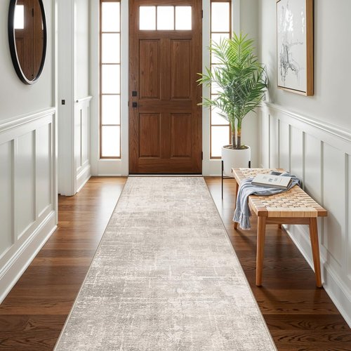 HAOYUNLAI Hallway Runner Rug - Soft Non-Slip Kitchen Mat with Rubber Backing | Washable Beige/Cream (3x12)