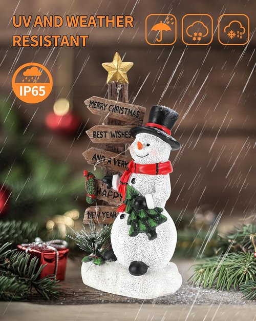 iStatue Merry Christmas Snowman Sign - Charming Resin Tabletop Decoration with Mini Tree | Holiday Home Decor Gift
