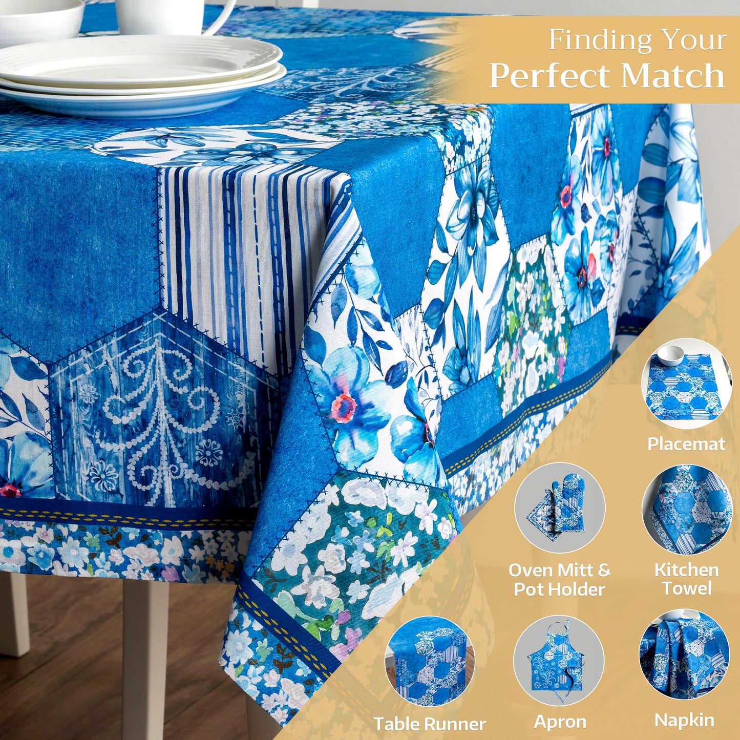 Maison d' Hermine Table Cloth Square Table 100% Cotton 60 x 60 Inches Tablecloth Reusable Decorative for Dining Kitchen Room Farmhouse Home Gifts for Mothers Day Spring Summer - Summer Blues