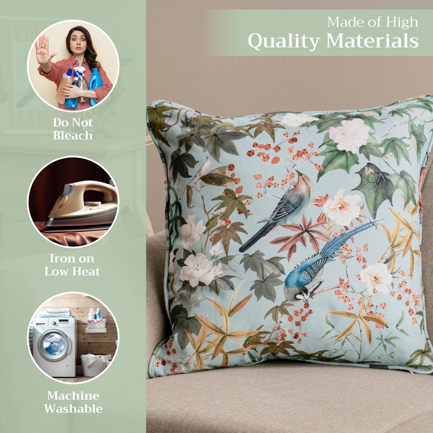 Maison d' Hermine Decorative Pillow Covers 18 x 18 inch Square 100% Cotton Throw Pillow Covers with Invisible Zipper for Living Room Couch Chair Sofas Gifts for Mothers Day - Hokuzai - Blue