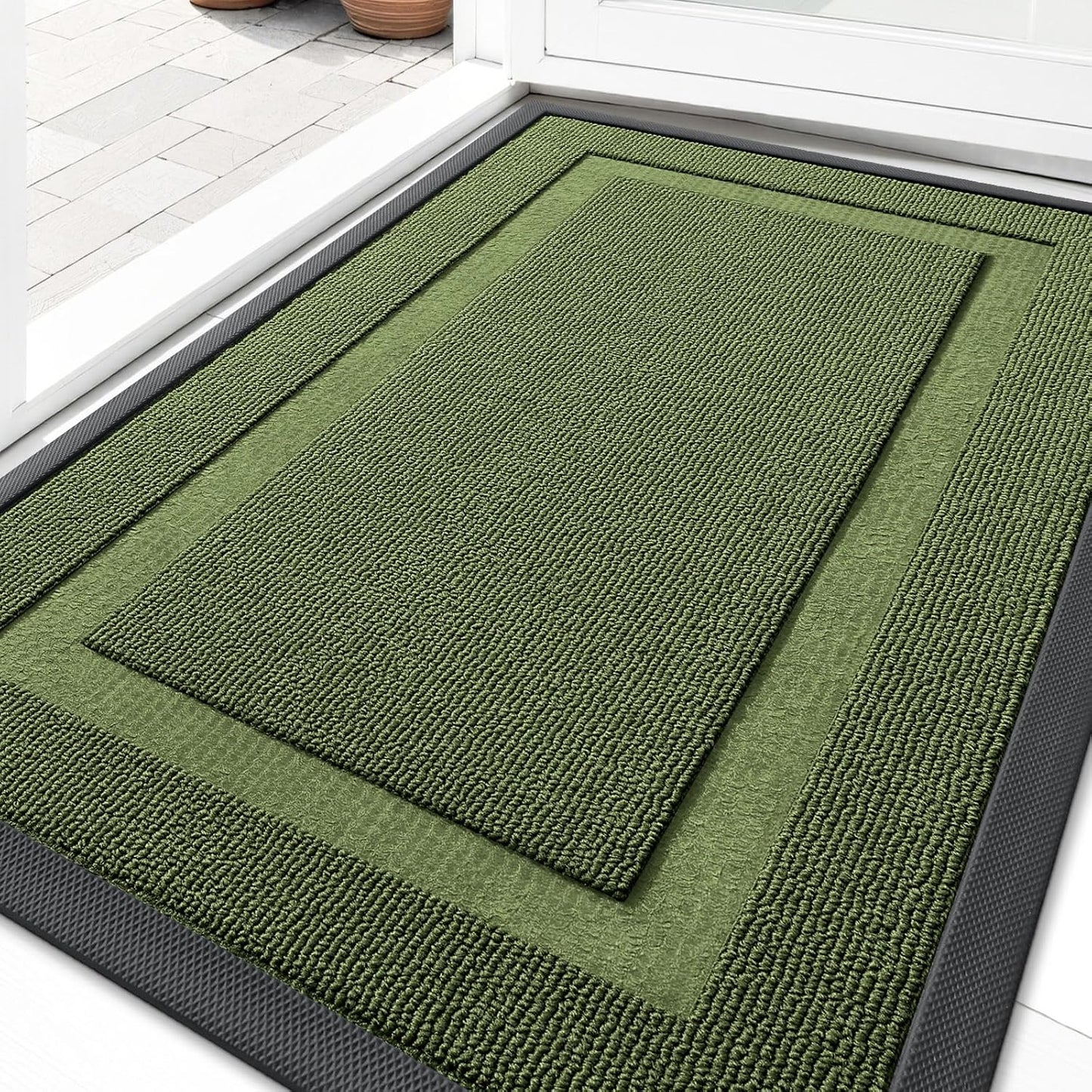 OLANLY Indoor Outdoor Front Door Mat - Waterproof All-Season Doormat, Easy Clean, 29.5x17, Classic Green