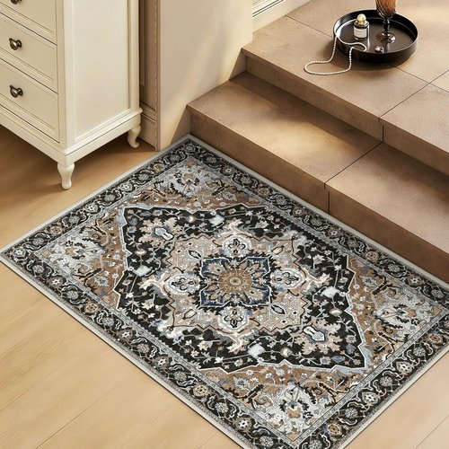 Black Washable Entry Rug by [Brand Name] - Non-Slip Rubber Backing | Stain & Fade Resistant, 2x3 Size
