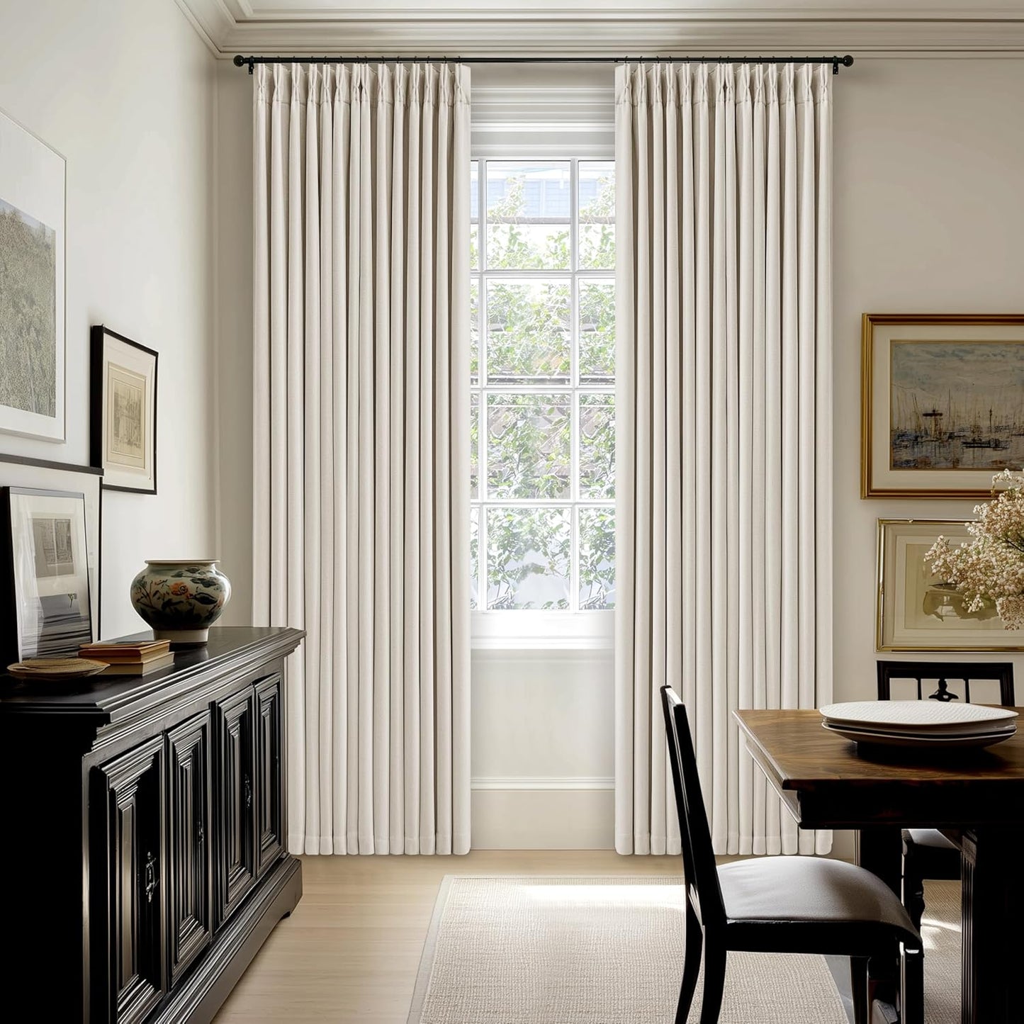 Skiennix 100% Blackout Linen Curtains - 96 Inch Length | Light Blocking Dual Layer Drapes in Cream Ivory