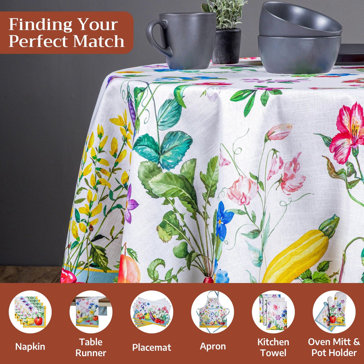 Maison d' Hermine Table Cloth Round Table 100% Cotton 69 Round Inches Tablecloth Reusable Decorative for Dining Kitchen Room Farmhouse Home Gifts for Mothers Day Spring Summer - Giverny