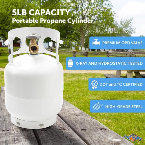 Flame King 5 Pound Propane Tank Cylinder - Ideal for Portable Grills, Fire Pits & Heaters | White