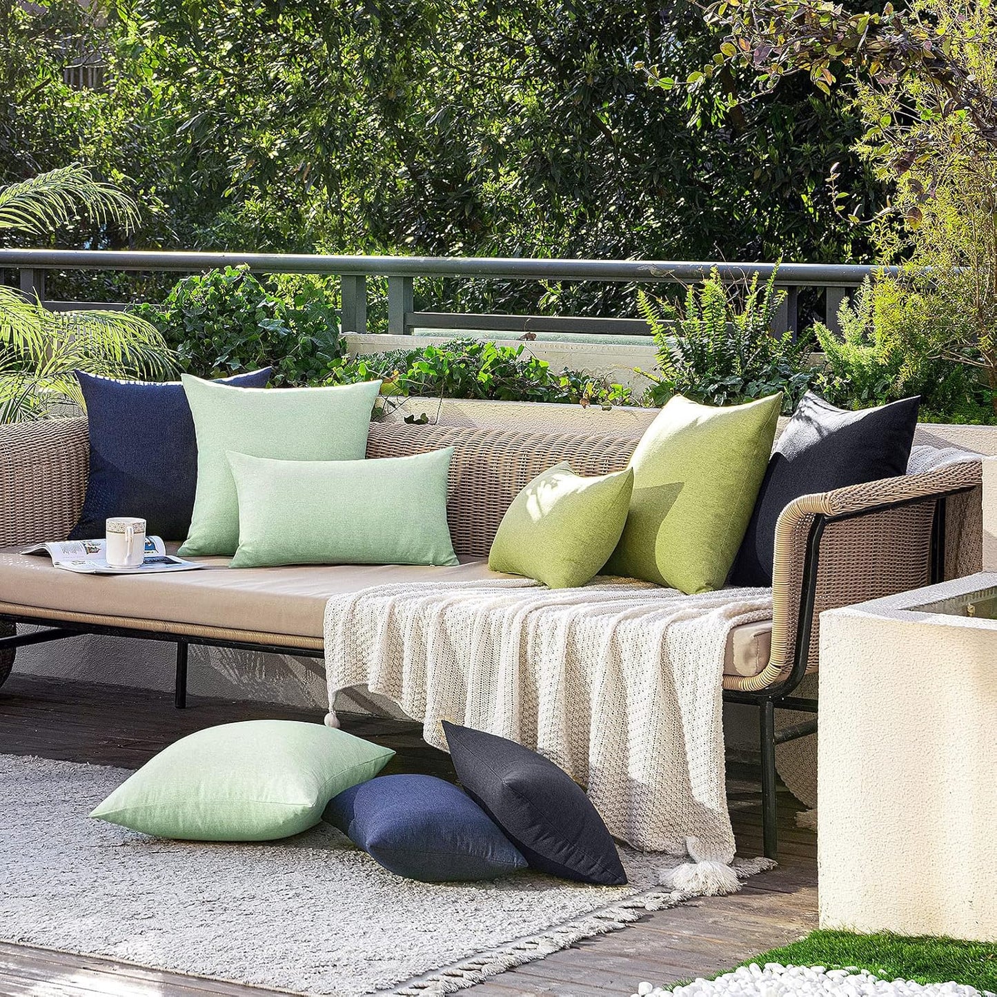 MIULEE Decorative Outdoor Throw Pillow Covers - Waterproof Faux Linen Cushion Cases | 18x18 Inch Sage Green (Pack of 2)