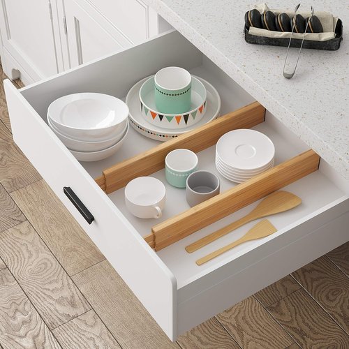BAMEOS Bamboo Drawer Dividers - Versatile Kitchen & Home Organization | 4-Pack Set