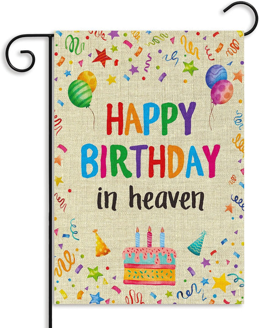 WATINC Happy Birthday in Heaven Garden Flag - Colorful Memorial Flag for Sympathy | 12 x 18 Inch Outdoor Decor