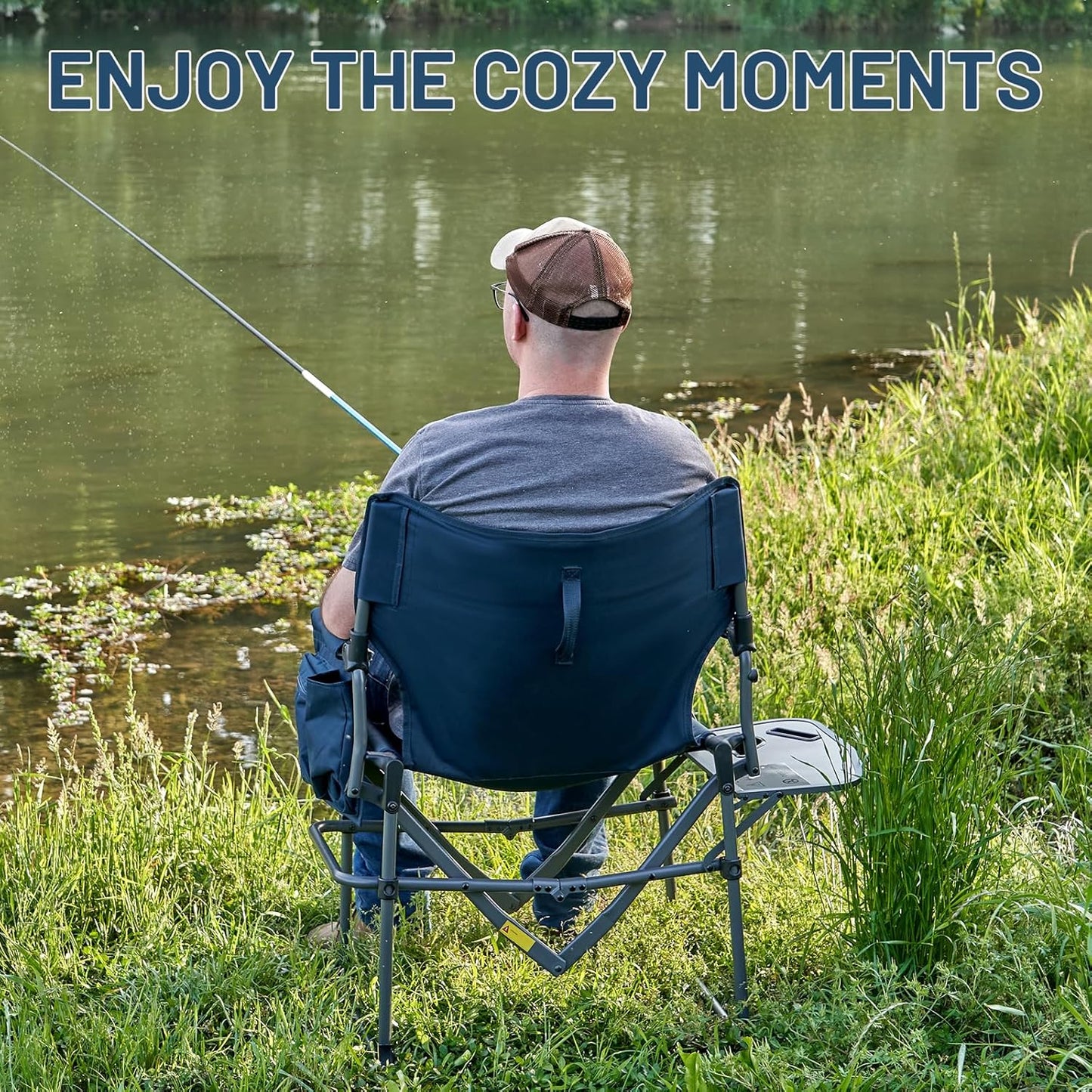 Timber Ridge Camping Chair - Portable Aluminum Directors Chair with Side Table & Pocket | Heavy Duty 400lbs, Blue