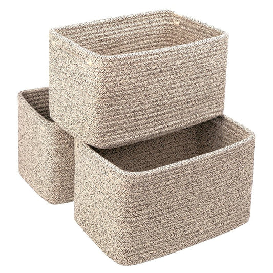 R RUNKA Small Cotton Rope Basket – Storage Bin for Organizing (10.6" x 6.7" x 6.7"), Bathroom Storage Basket for Shelf, Counter & Closet（Beige）