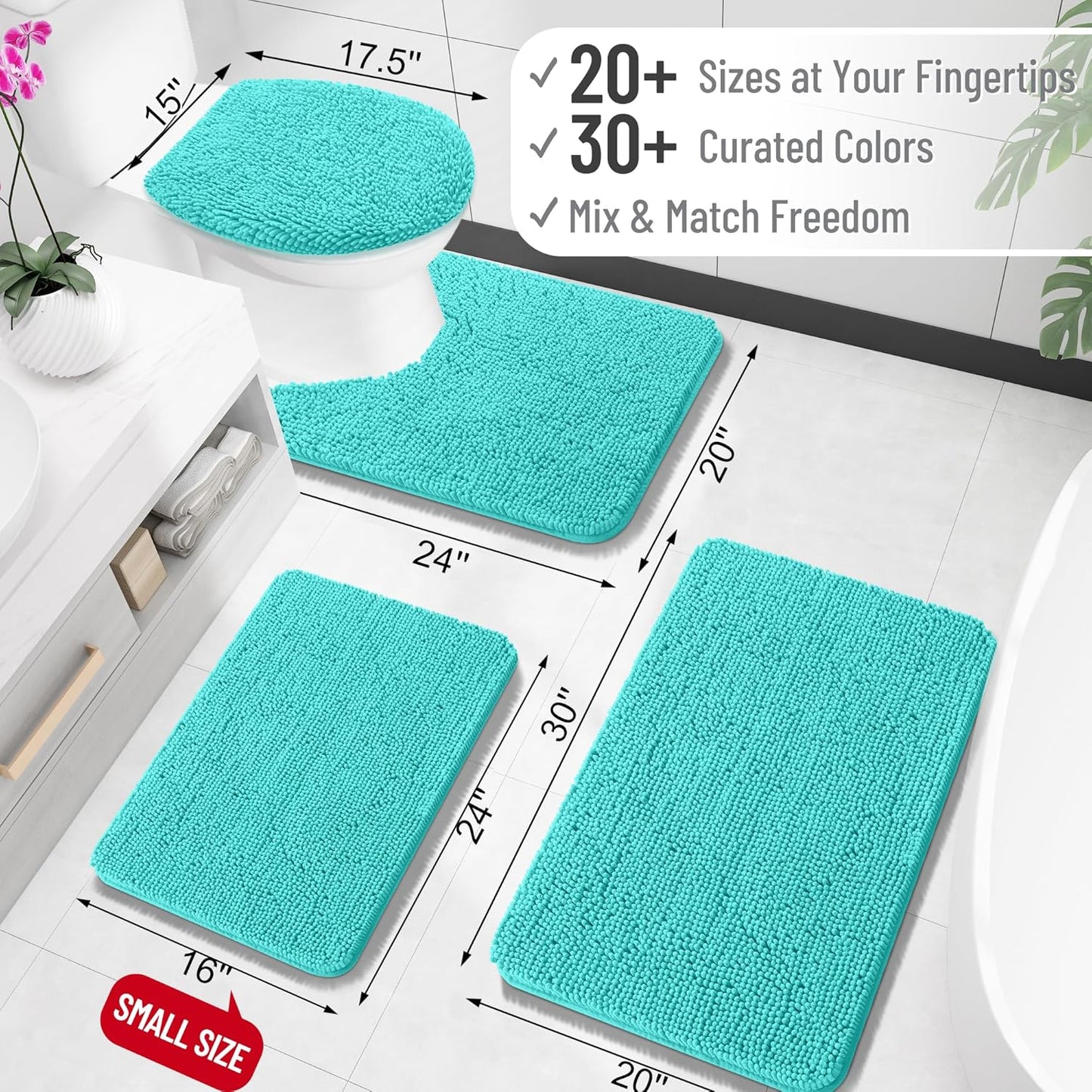 OLANLY Bathroom Rugs - Extra Soft Absorbent Chenille Mats | Quick-Dry Rubber Backing, 30x20, Teal