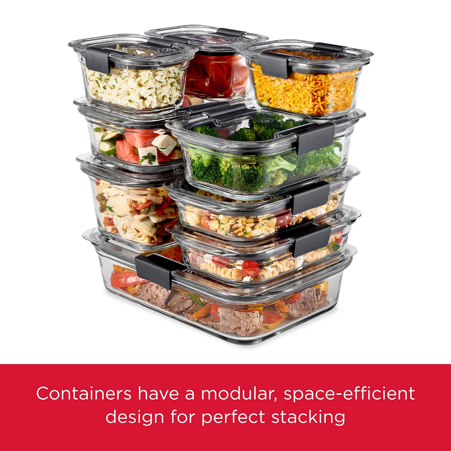Rubbermaid Brilliance Glass Food Storage Containers, 8 Cup, Set of 2, BPA-Free, Leak-Proof, Clear