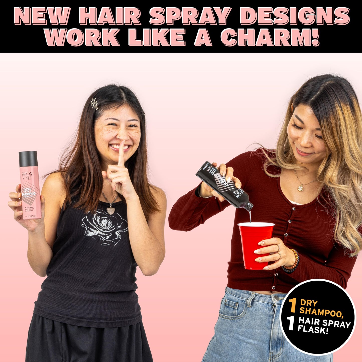 GoPong Hair Spray Flask 2 Pack (16 oz Total) - Hidden Alcohol Travel Flasks for Women - Secret Liquor Containers for Nightclubs, Festivals, Cruises, and Sports Events – Includes Funnel & Spout