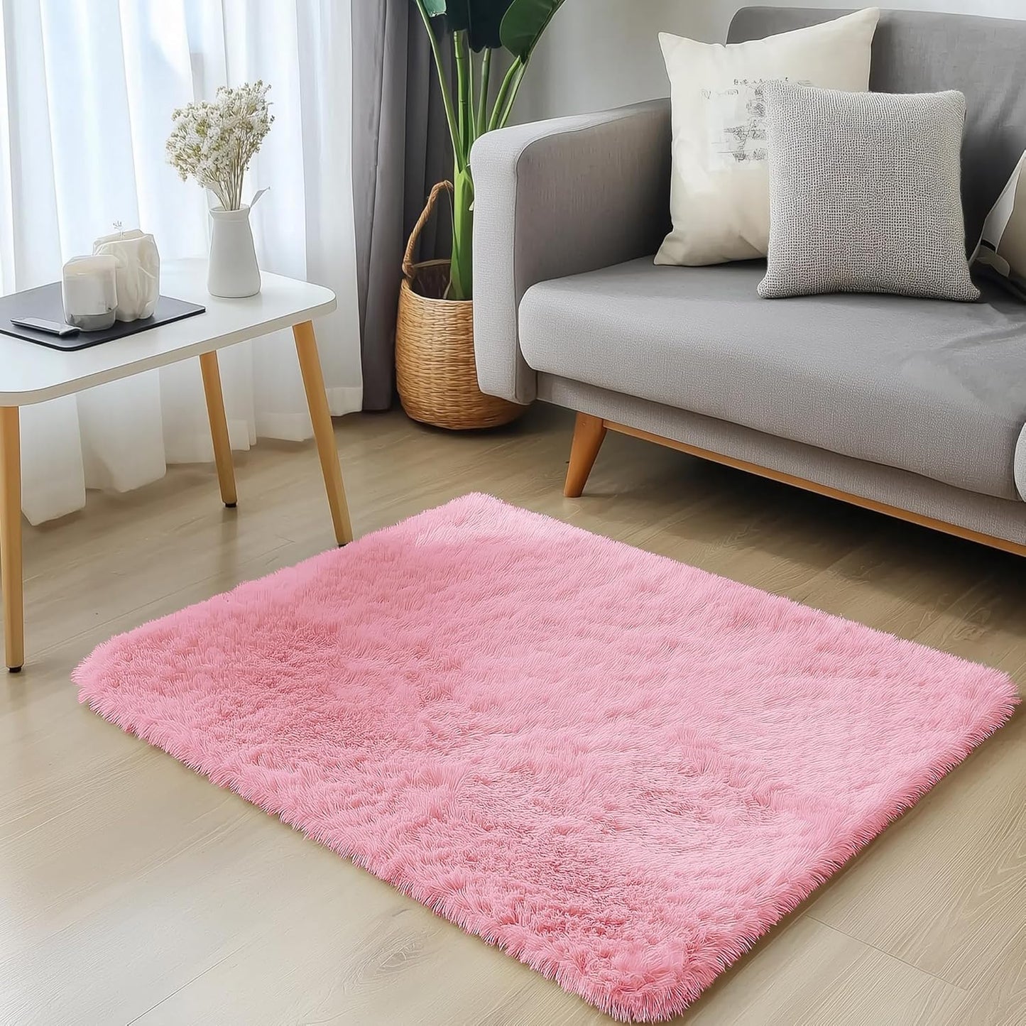 OLANLY Soft Fluffy Shaggy Bedside Rug - Machine Washable 2x3, Perfect for Kids' Rooms & Home Decor | Pink