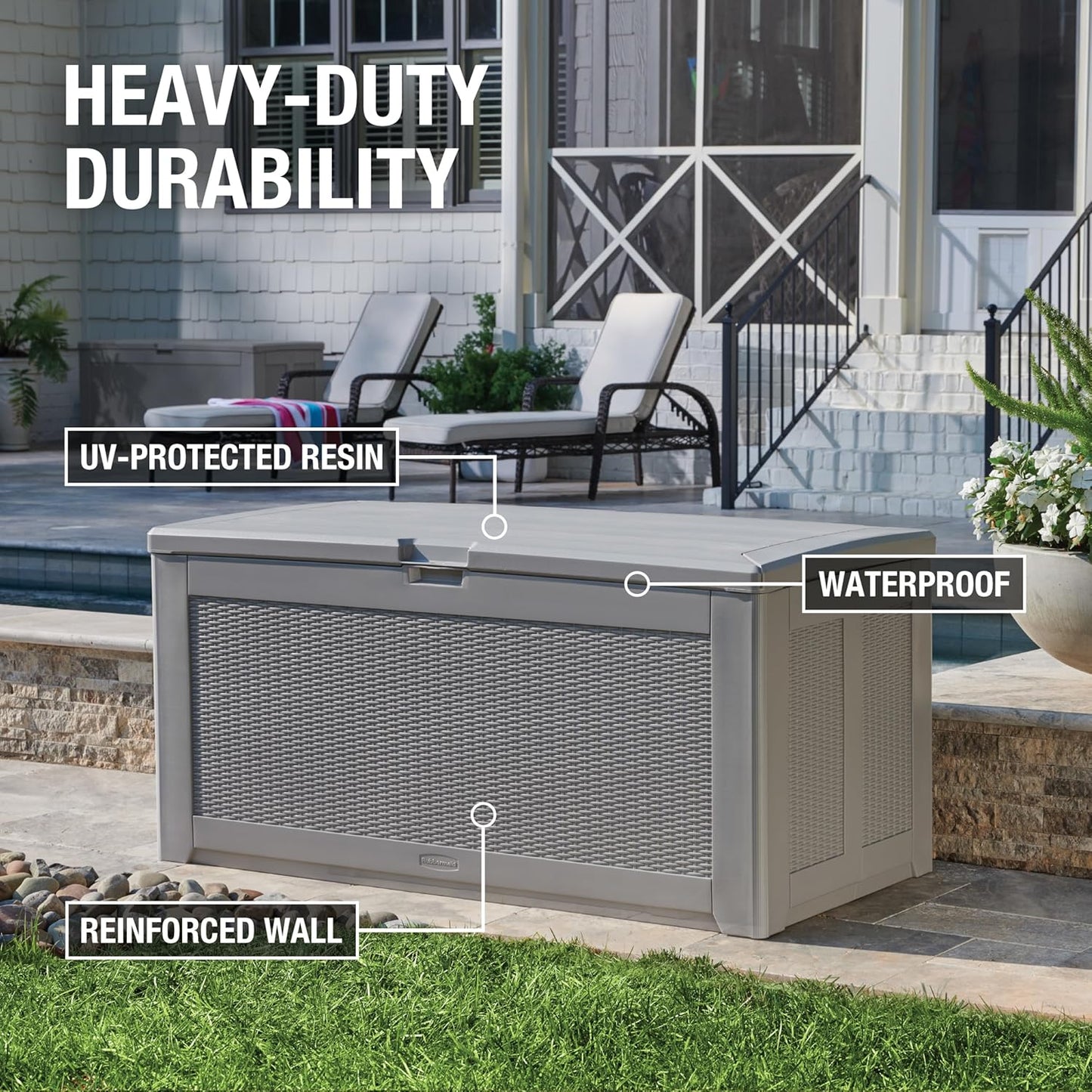 Rubbermaid Extra Large Resin Outdoor Storage Deck Box - 134 Gal, Weather Resistant, Gray | Ideal for Deck Organization and Patio Storage