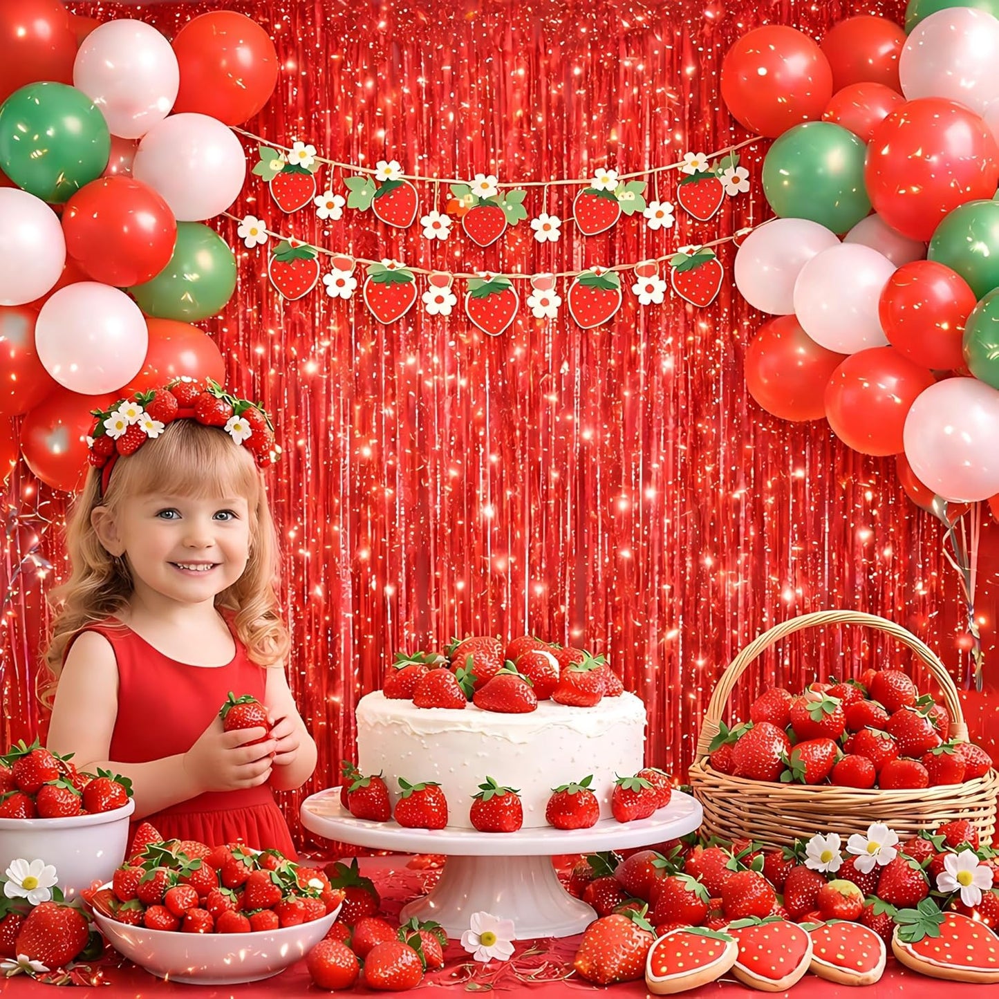 Red Foil Fringe Curtain | 3 Pack 3.2 x 8.2 Ft Shiny Tinsel Backdrop for Party Decor & Photo Booth