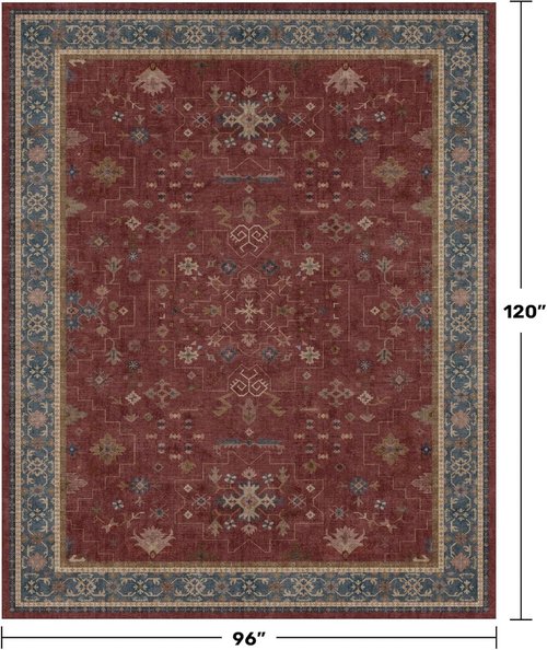 Hazo Haus Oriental Area Rug - Burgundy 8x10 Large Soft, Washable Non-Slip Design for Living Room & Bedroom