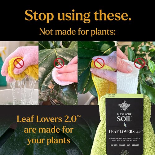 BLESS YOUR SOIL Microfiber Dusting Gloves - Reusable Leaf Cleaning Gloves for Houseplants, 2 Pairs