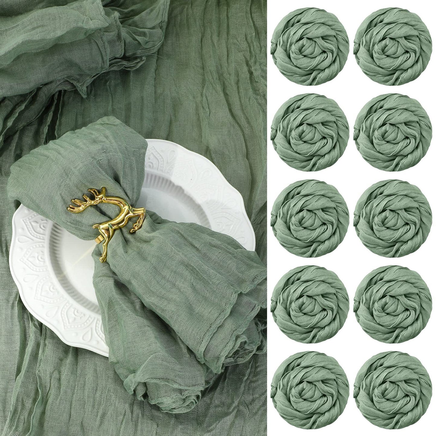 Mixweer 100 Pieces Gauze Cheesecloth Napkins 19.7 x 19.7 Inch with Wrinkled Decorative for Home Wedding Baby Shower Rustic Table Decoration(Sage)