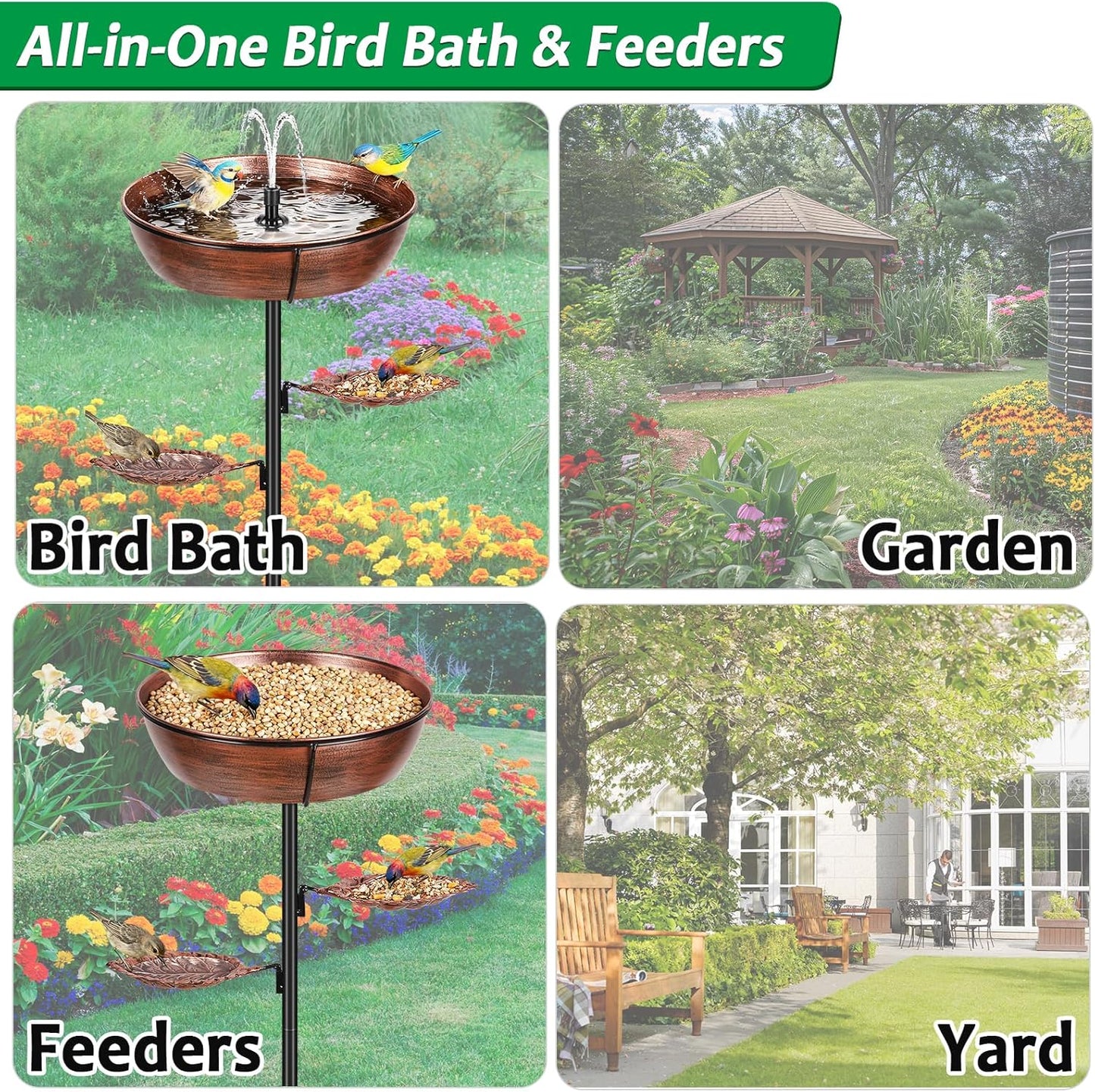 Metal Bird Bath - Heavy-Duty Outdoor Garden Feeder with Removable Bowl | Rust-Proof Bronze Design