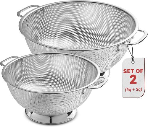 Bellemain Micro-Perforated Stainless Steel Colander - Dishwasher Safe, 3 QT & 5 QT Options