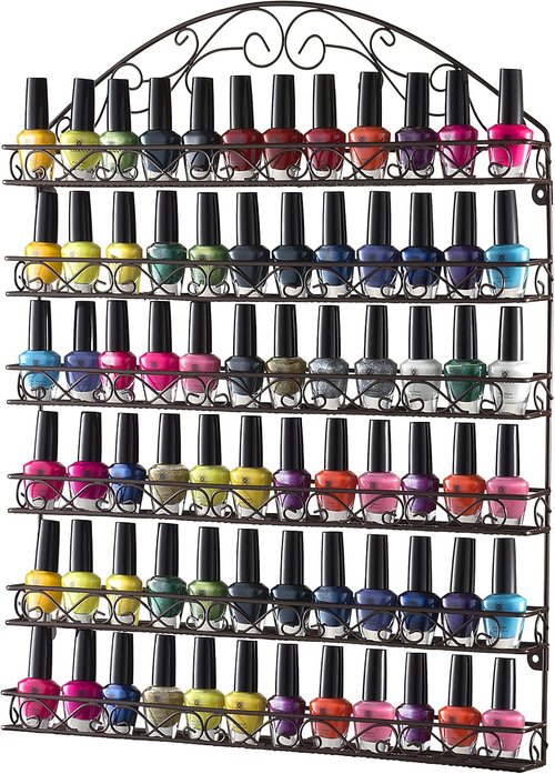 HOME IT Nail Polish Rack - Wall Mounted Organizer Holds 102 Bottles - Durable Bronze Metal Frame 20x24 Inch