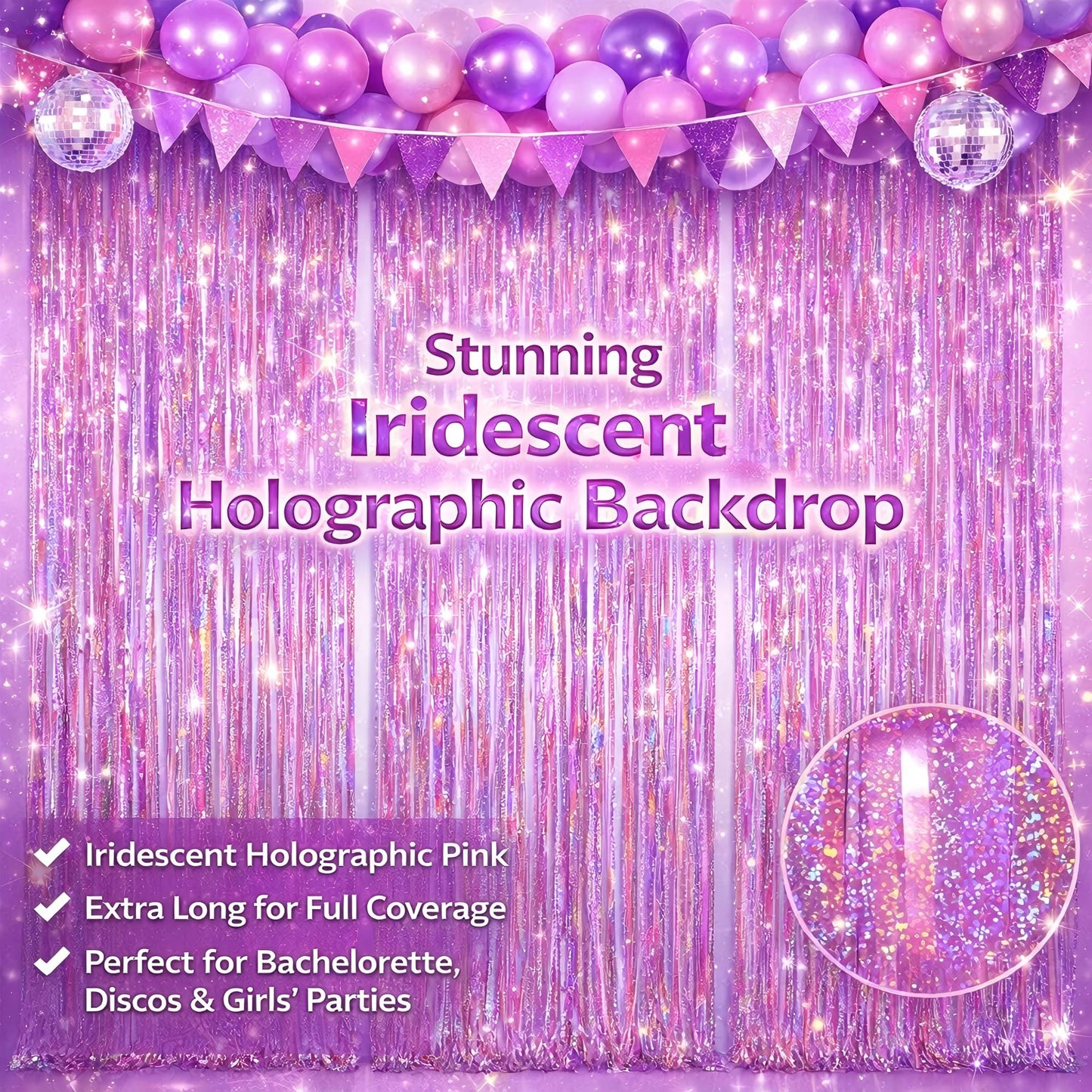 Melsan Pink Foil Fringe Curtain Easter Decorations for Home – 3 Pack 3.2 x 8.2 ft Shiny Tinsel Backdrop for Bachelorette Party, Disco Y2K Decorations, Girls Birthday & Photo Booth Backdrop