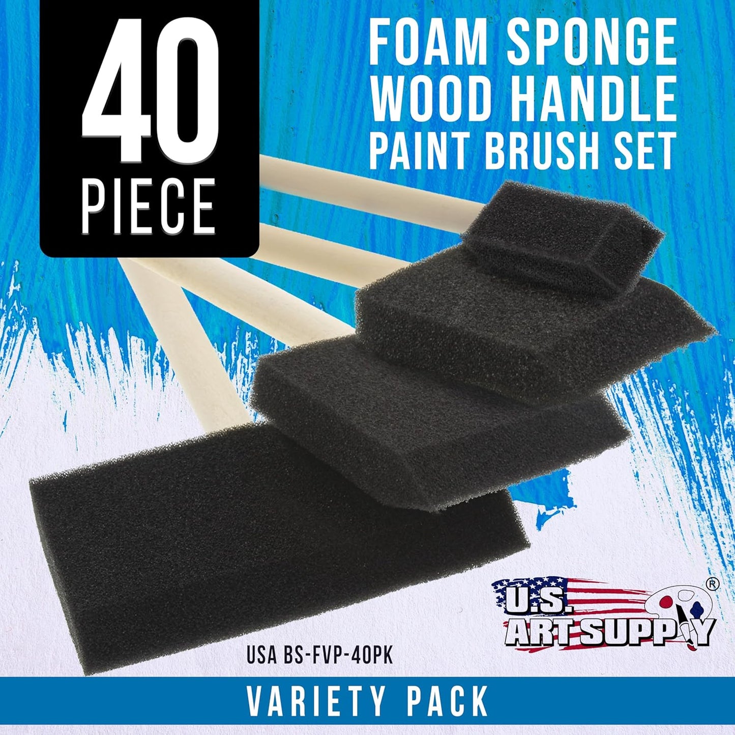 U.S. Art Supply Foam Sponge Paint Brush Set - 40 Lightweight Brushes for Acrylics, Crafts & More