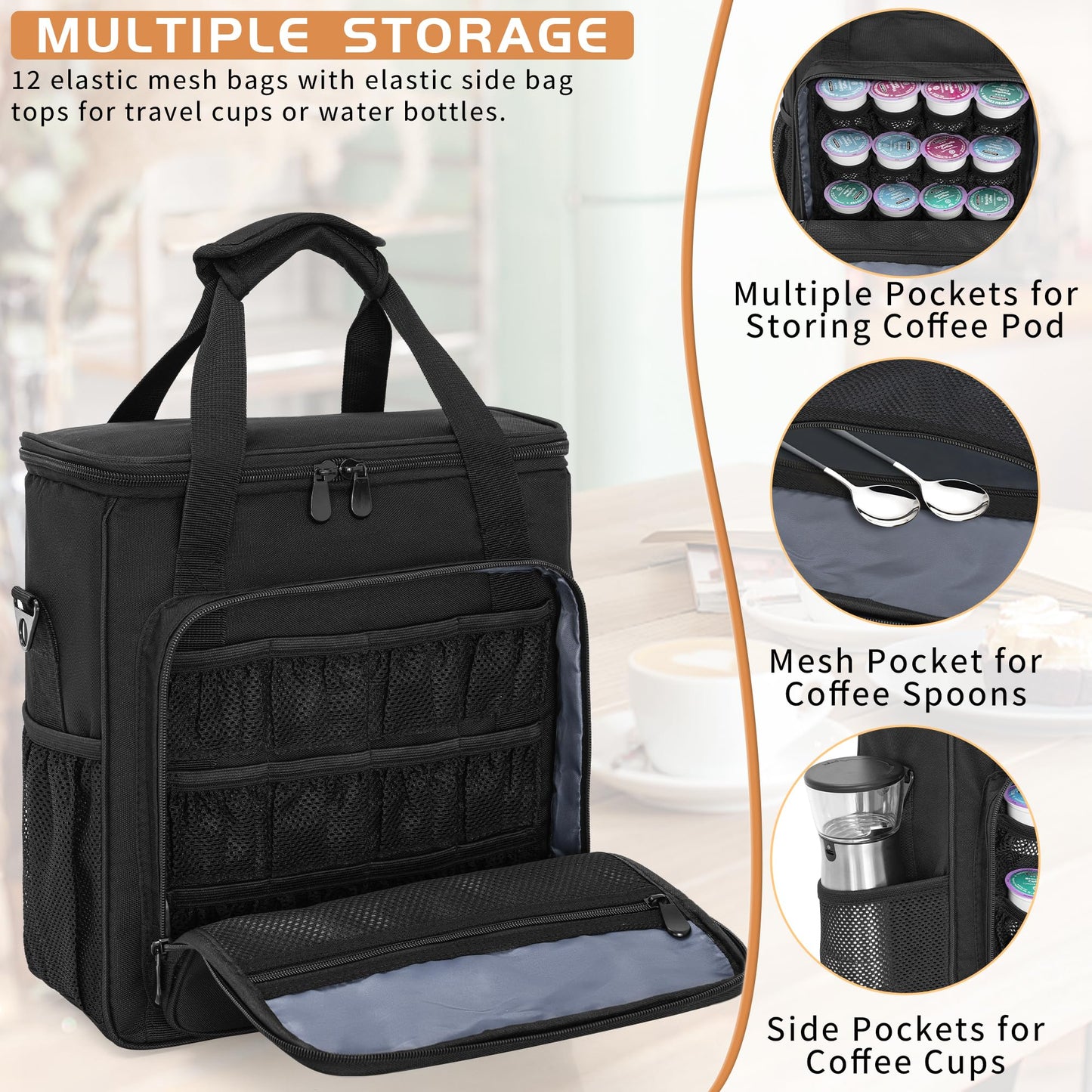 OUUTMEE Coffee Maker Carrying Bag Compatible with Keurig K-Mini or K-Mini Plus, Single Serve Coffee Brewer Portable Storage Bag with Extra Pockets, Storage Tote Case With Shoulder Strap