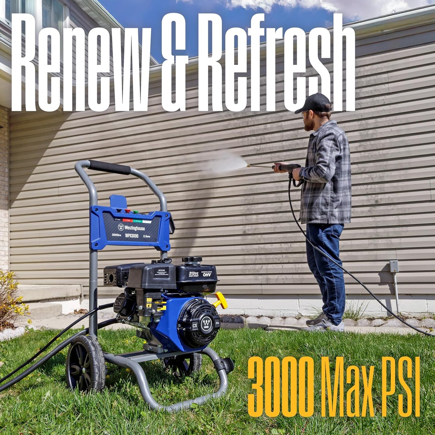 Westinghouse WPX3000 Gas Pressure Washer - 3000 PSI, 2.3 GPM, Includes Spray Gun & 4 Nozzles for Versatile Cleaning