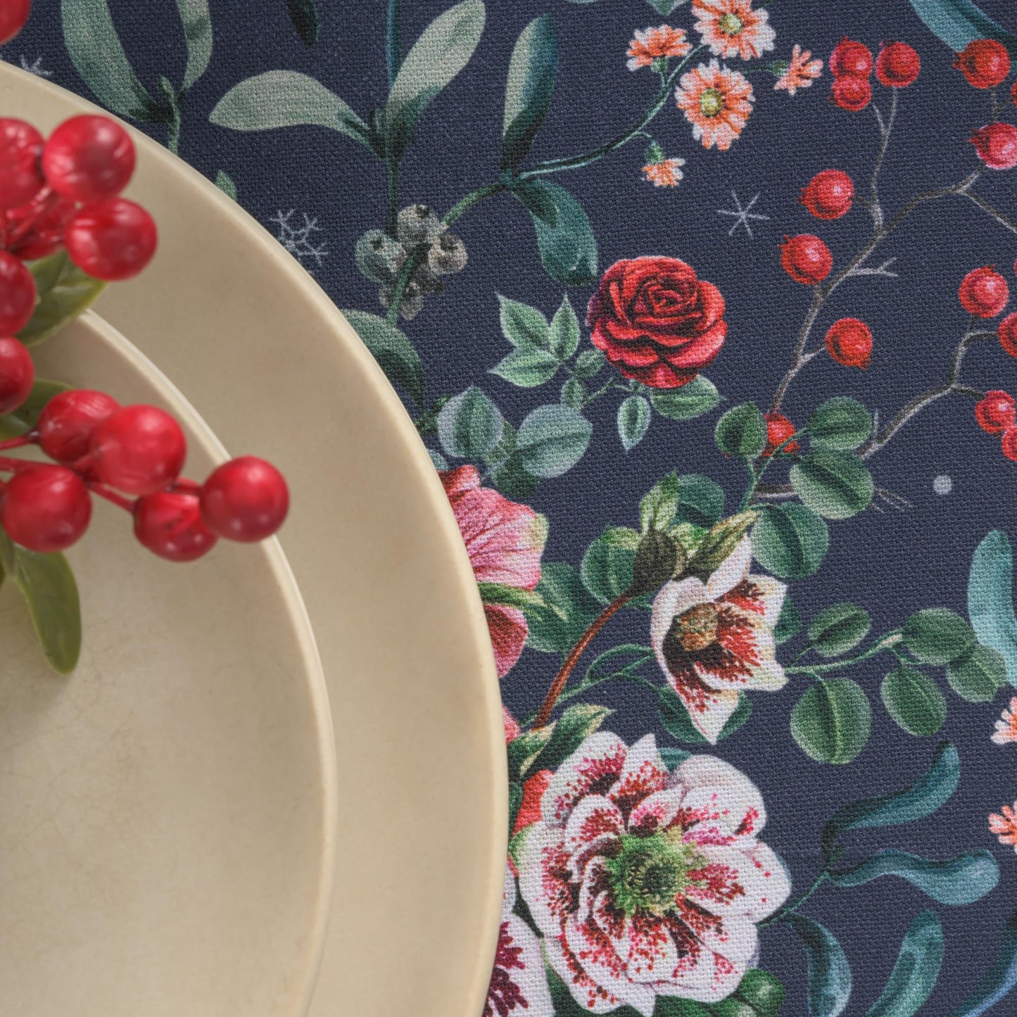 Maison d' Hermine Table Cloth Round Table 100% Cotton 63 Inches Fall Tablecloth Reusable Everyday Use for Thanksgiving Christmas Decorations Dining Farmhouse Party (Christmas Joy)