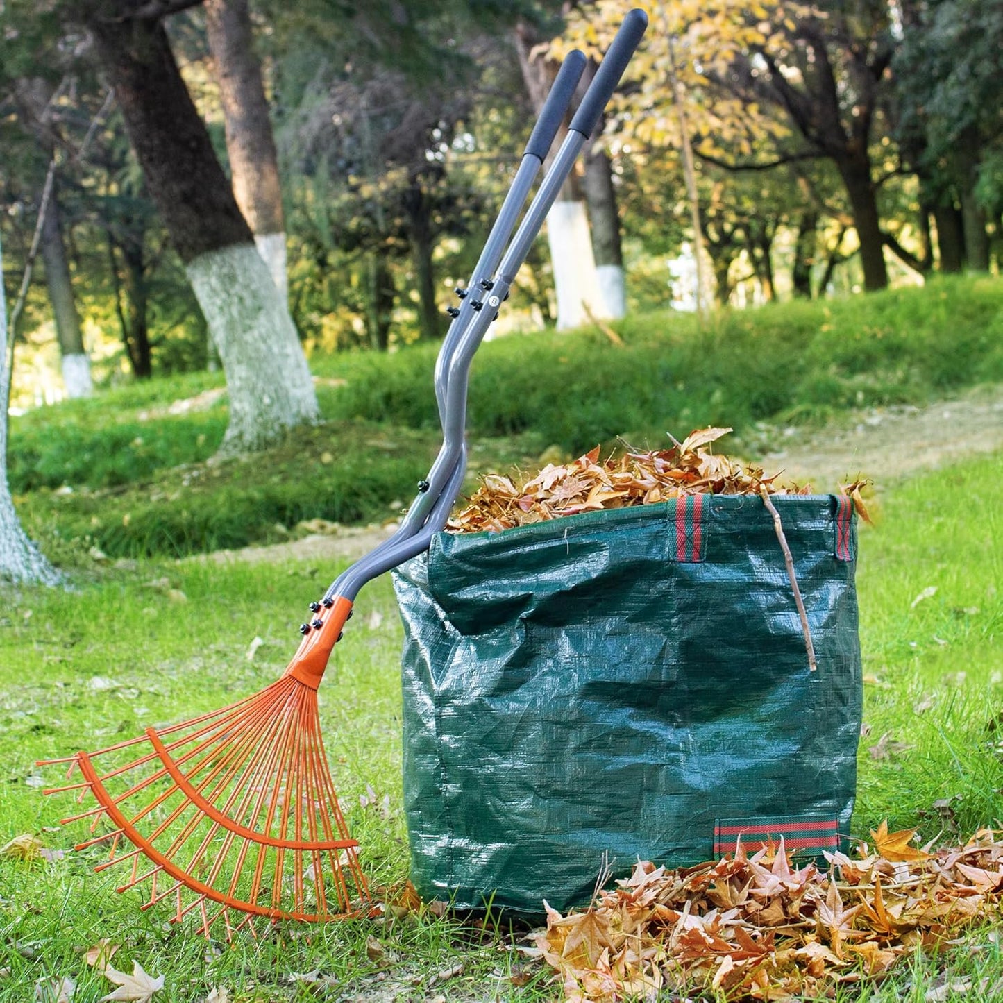 Walensee Heavy Duty Leaf Rake - Long Steel Handle Leaf Picker & Multi-Use Garden Claw for Easy Cleanup